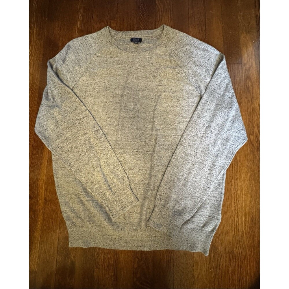 J.Crew Men's L Grey 100% Cotton Textured Raglan Crewneck Sweater